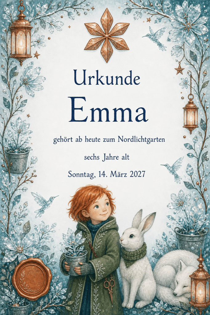 Urkunde als Beispiel, mit Platzhaltertext statt echtem Namen