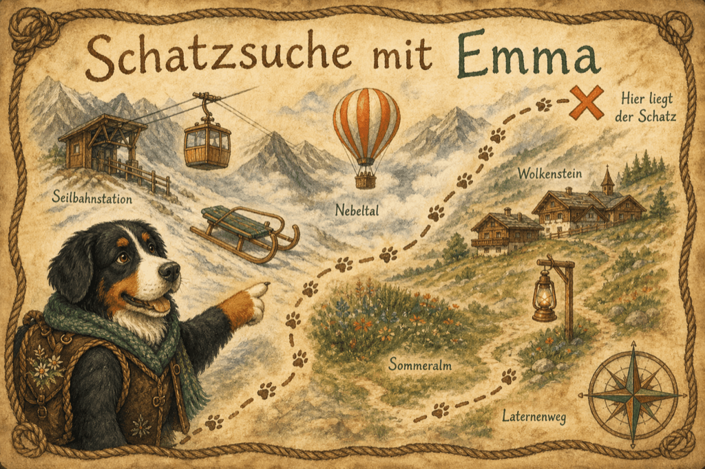Schatzkarte als Beispiel, mit Platzhaltertext statt echtem Namen